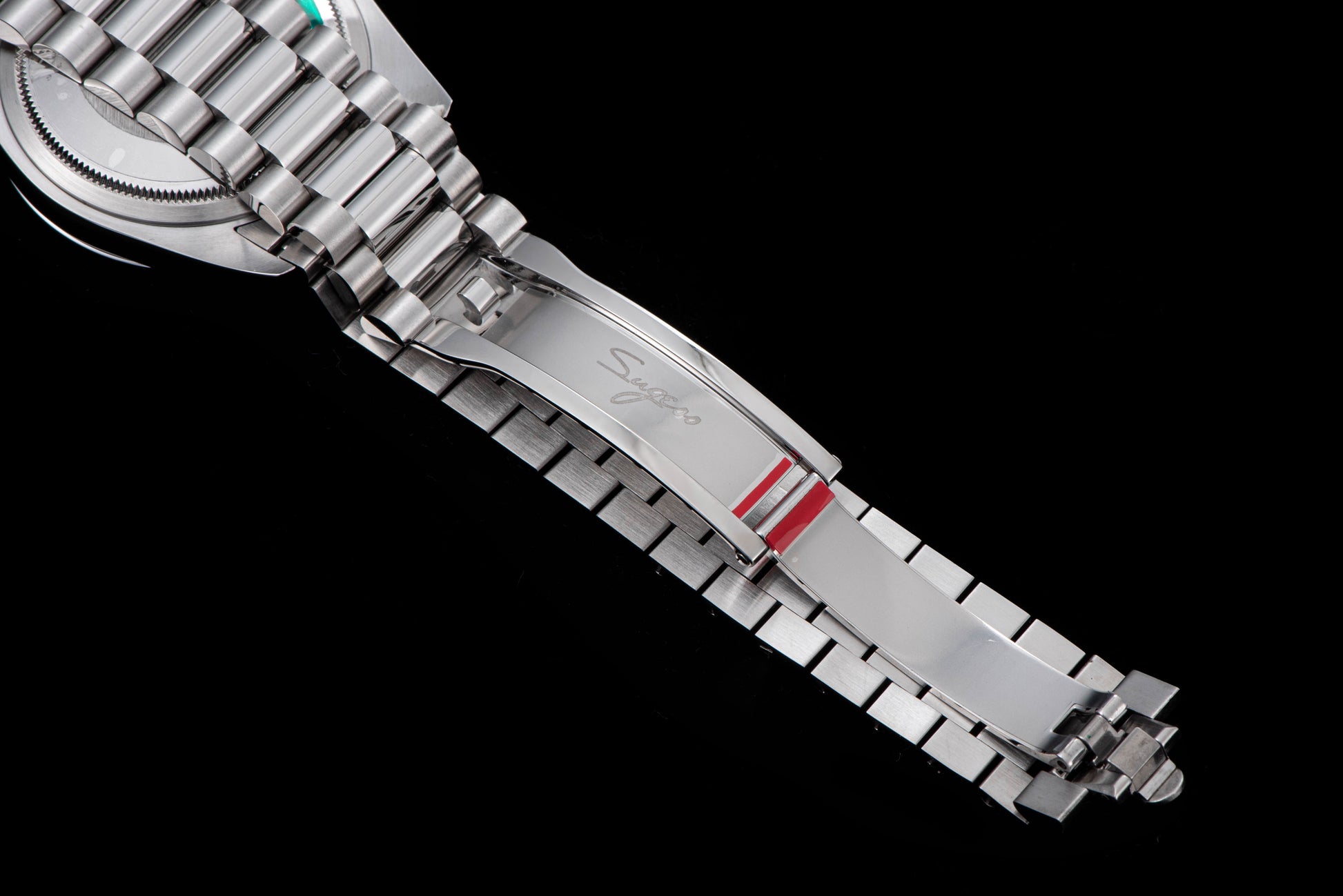 Sugess 449-DD36 S449.06 watch 316L stainless steel band with folding clasp detail.