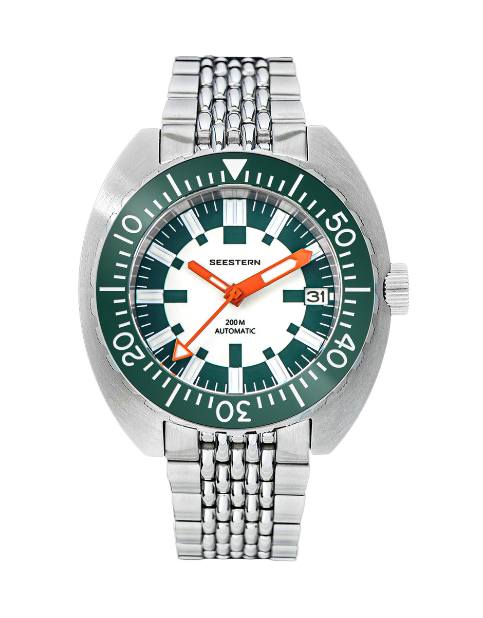 Seestern Sugess S389 Fase Lunare Crono Meccanico Acciaio Bianco Nero Pelle Orologio Uomo Seestern Sugess S389 Fase Lunare Crono Meccanico Acciaio Bianco Nero Pelle Orologio Uomo